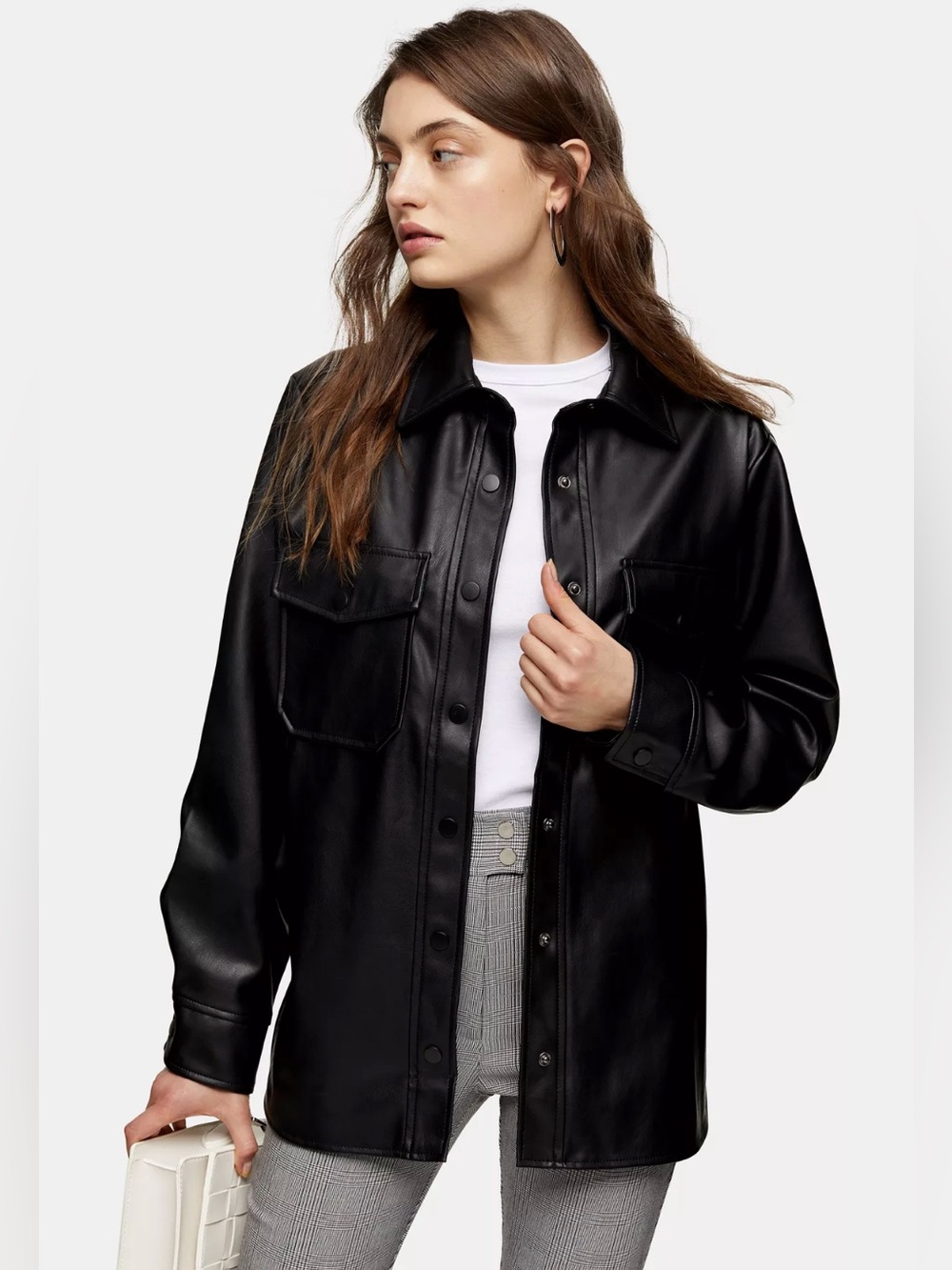 Topshop Leather Black Shirt Jacket